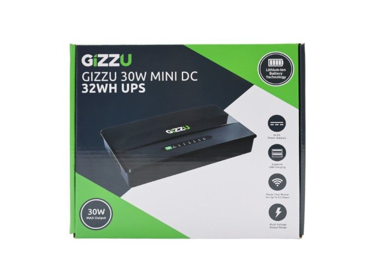 Nearly New GIZZU 30W 32Wh 8800mAh Mini DC UPS Black - Run Your Router And Charge Your Phone During L