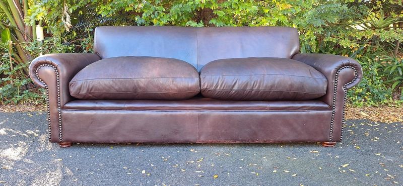Modern Retro Old Skool Styled Leather Sofa Genuine 3 seater Leather Couch Milano Brown