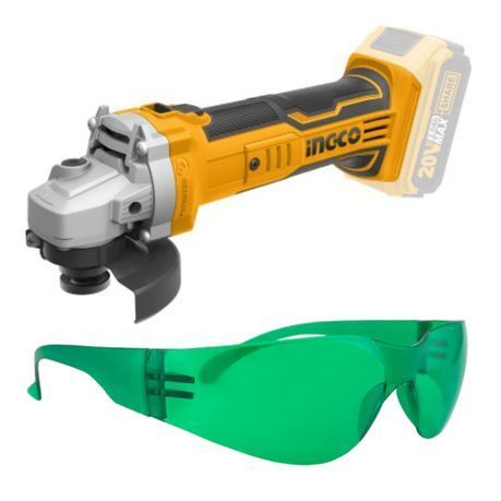 Ingco - Lithium-Ion Angle Grinder (Cordless) with Safety Spectacles - Green