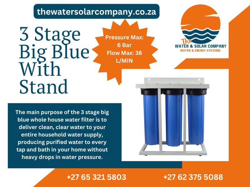 3 Stage Big Blue Whole House Water Filter on Stand