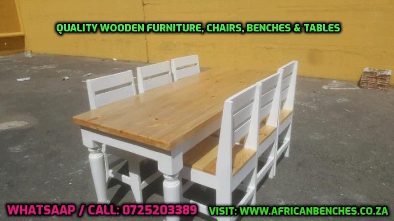 WOODEN PATIO BENCHES and TABLE..... website: www.africanbenches.co.za