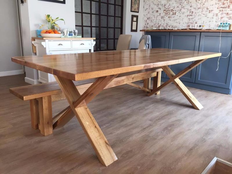 Rustic Oak table with wooden cross legs