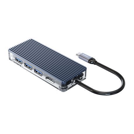 Orico Type-C 7-in1 USB3.0|HDMI|Type-C|TF&amp; SD Transparent Hub – Grey