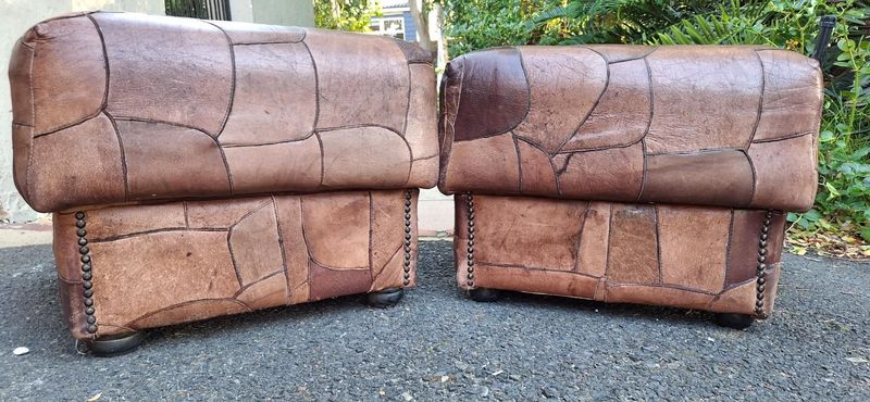 Stunning Custom made Kudu Leather Ottomans Earthy Brown Colour Footstool 55cm R2500 each