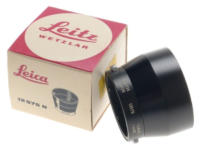 LEICA RARE BLACK 4.5/135 LENS HOOD 4/90 SHADE 12575 N MINT 2.8/90mm WITH BOX