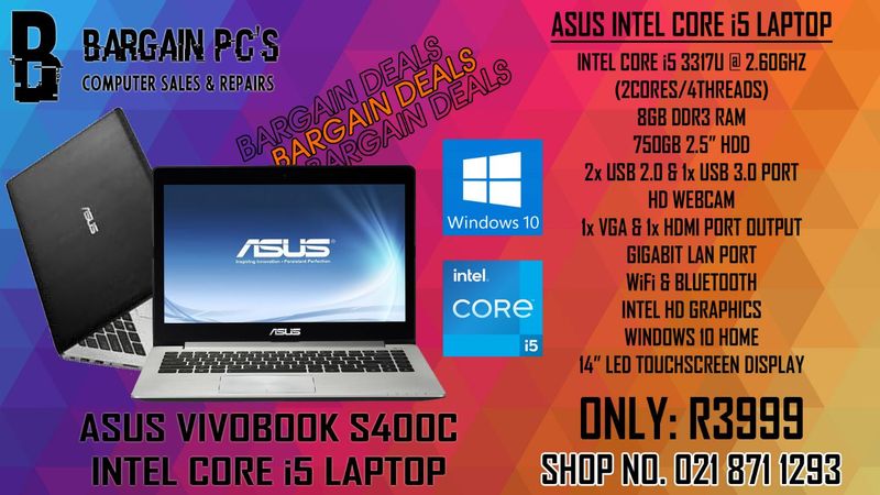 ASUS VIVOBOOK S400C | CORE i5 3RD GEN | 8GB RAM | 750GB HDD | WINDOWS 10 HOME!!!