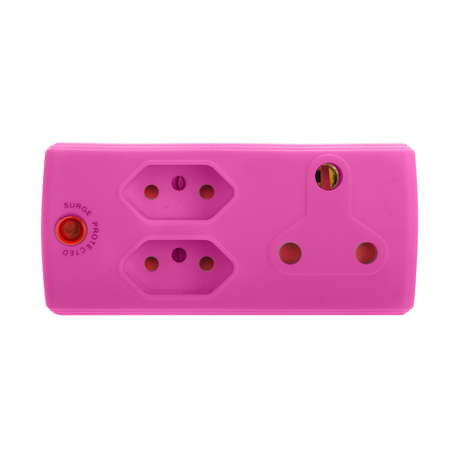 Electricmate 1x16&#43;2x5Amp  3 Pin Adaptor Pink