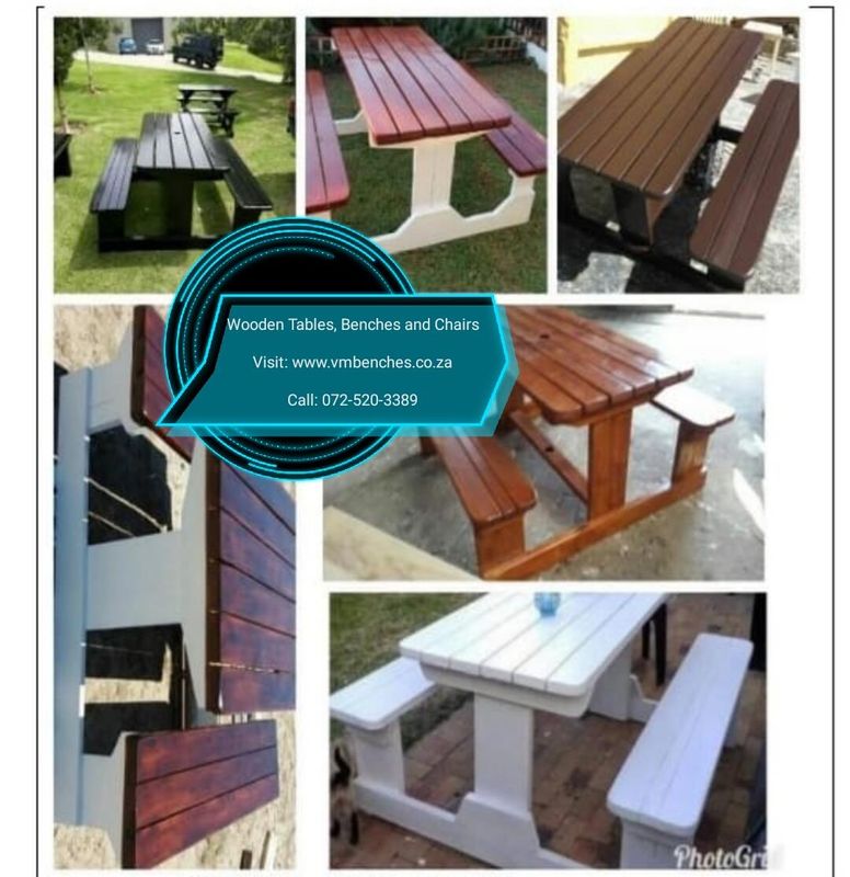 WOODEN PATIO BENCHES and TABLE..... website: www.vmbenches.co.za