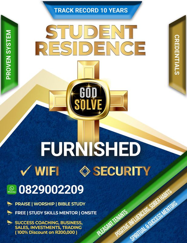 STUDENT ACCOMMODATION IN  DURBAN WITH PRAISE, WORSHIP AND FREE STUDY AND SUCCESS SKILLS