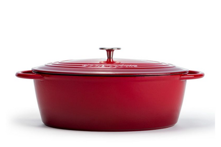Gently Used Capri 33cm Enamel Coated Red Cast Iron Oval Casserole (Non-Stick) - Capri Exclusive Home