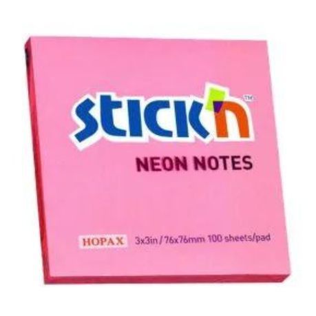 Stick &#39;n - Neon Pink Notes 100 Sheet (Pack 12 ) (76 x 76)