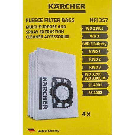 Kärcher 4 Piece Fleece Bags for WD 2, 3 &amp;  SE 4001, 2 Boxes