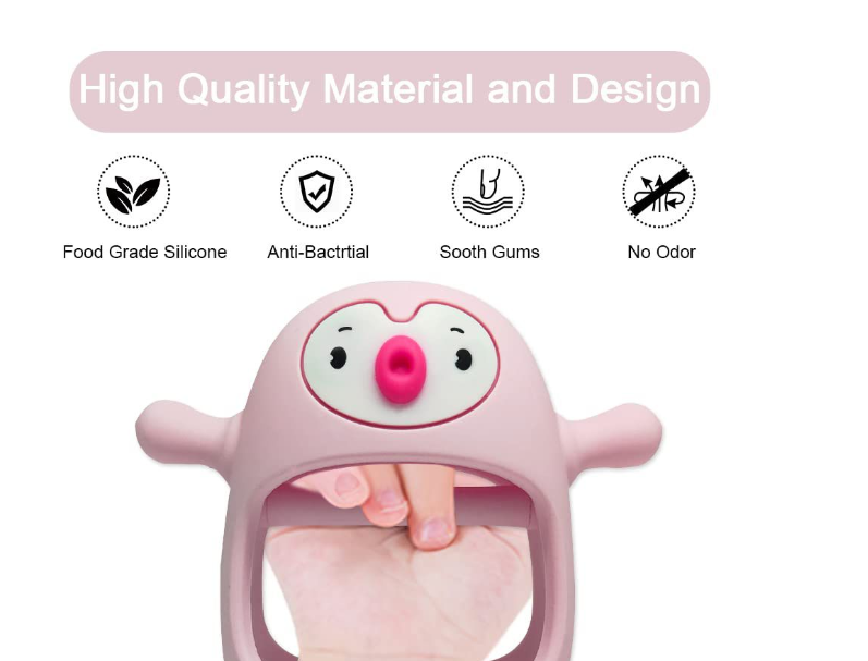 Nearly New BPA Free Silicone Never Drop Penguin Teether For Babies - Pink - 3-9 months -