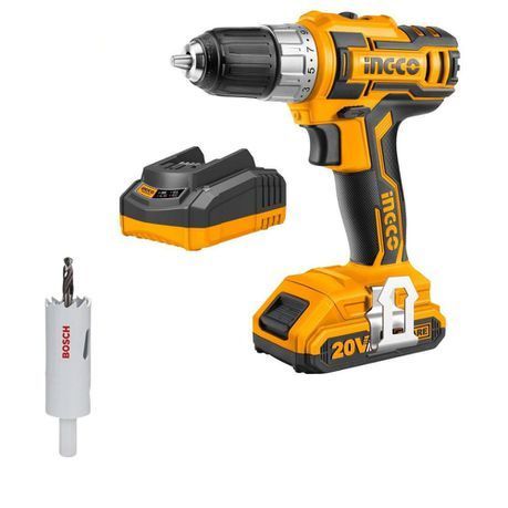 Ingco - Lithium Ion Cordless Drill 20 V &#43; Metal Holesaw