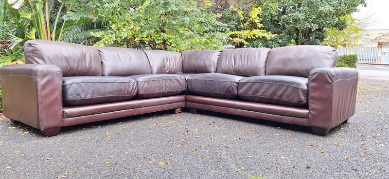 288cm Massive Coricraft Leather Corner Couch Chobe Milano Brown Genuine Leather Corner Unit