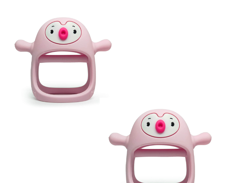Nearly New BPA Free Silicone Never Drop Penguin Teether For Babies - Pink - 3-9 months -