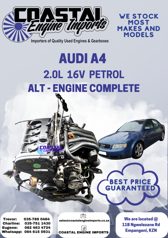 AUDI A4 / 2.0L  16V NON TURBO PETROL / ALT ENGINE COMPLETE