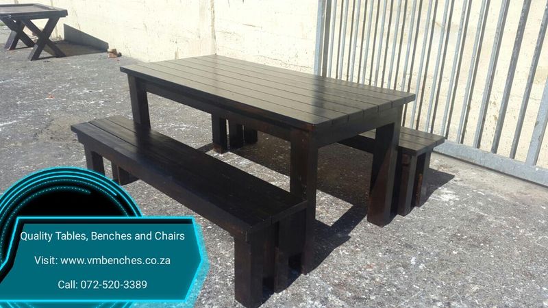 WOODEN PATIO BENCHES and TABLE