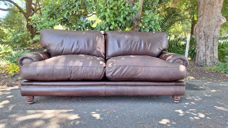 230cm CORICRAFT Leather Couch Large 3 Seater Colonial Leather Milano Dark Brown Leather