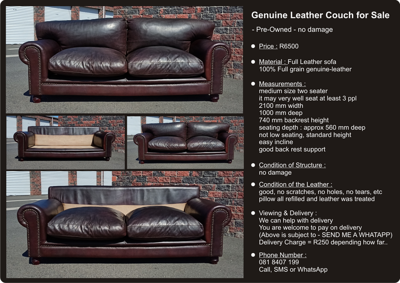 Leather Couch 2,1 m Sofa in Very Good Condition  | Call 0818407199