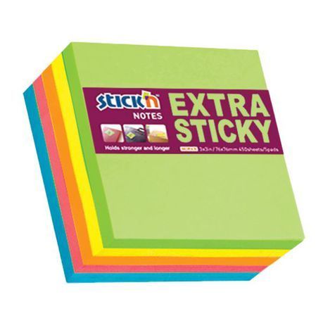 Stick&#96;n - Extra Sticky 3 x 3 Neon Pads 90 Sheets Per Pad, 5 Pads Per Packet