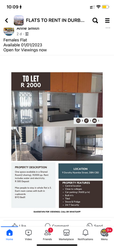 Female  Durban Central. Corporate place penthouse