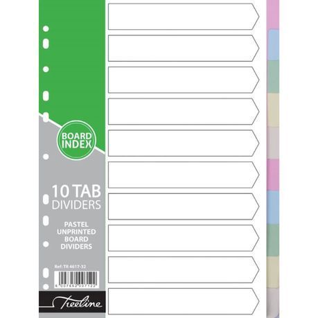 Treeline - 10 Tab Pastel Assorted Board Divider Plain - Pack of 10