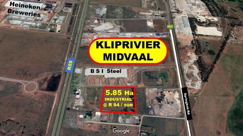 5.85 Ha INDUSTRIAL VACANT LAND NEXT TO BSI STEEL (&#64; R 94/SQM)