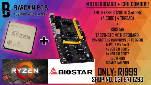 Amd Ryzen 3 1200 Cpu + Ta320-btc Motherboard Combo!!!