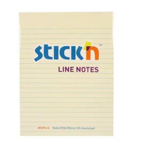 Stick&#39;n - Notepad Lined Yellow Sticky Note Pad (150mm x 101mm) ,100 Sheets