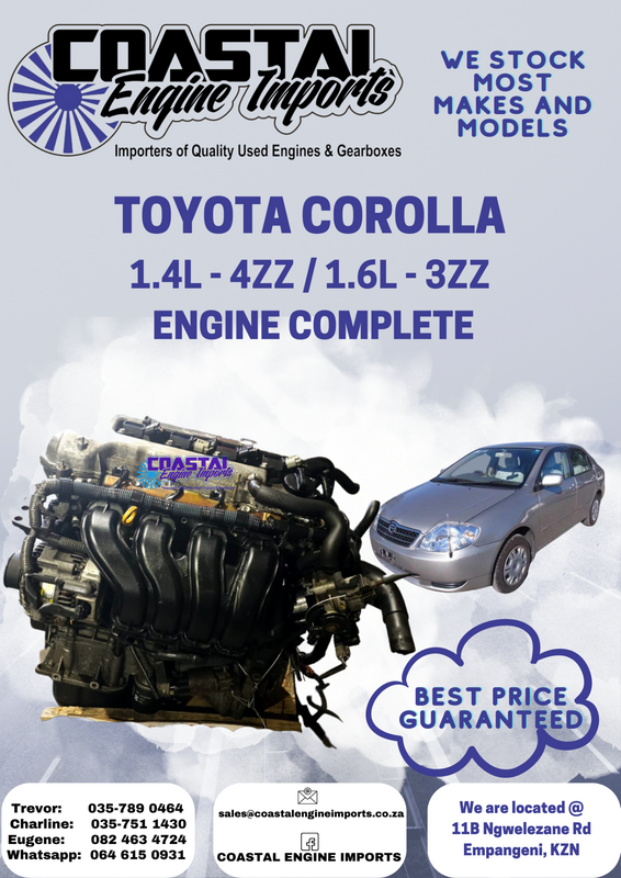 TOYOTA COROLLA 1.4L - 4ZZ / 1.6L - 3ZZ ENGINE COMPLETE