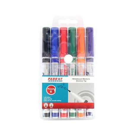 Parrot Whiteboard Markers (6 Markers - Slimline Tip - Carded)