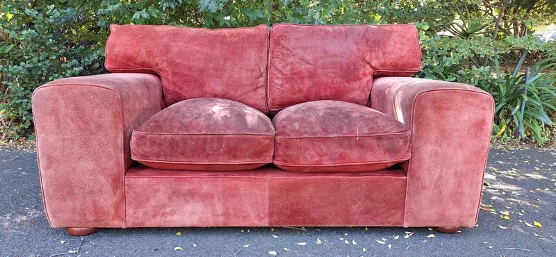 Van den Bergh Genuine Nubuck Leather Couch Two Seater OKHA Leather Sofa Oxblood Tannin Red