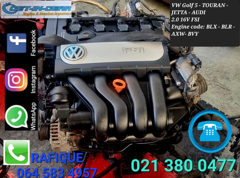 VW Golf 5 2.0FSi BLX - BLR - AXW - BVY, Touran, Jetta, Audi IMPORT ENGINES