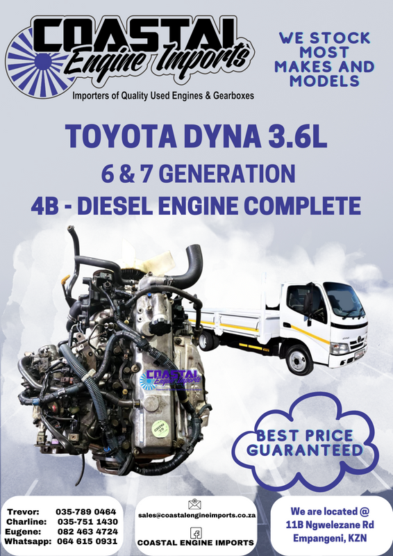 TOYOTA DYNA 3.6L DIESEL/ 6 &amp; 7 GENERATION / 4B ENGINE COMPLETE