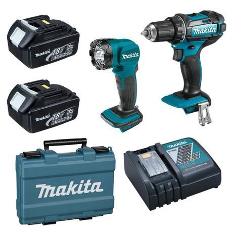 Makita - 18V Cordless Driver Drill, Batteries and Cordless LED Flashlight