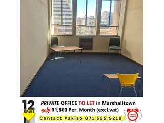 R1800 P.month Private Office With Free Desk And Chair To Let In Marshallsown