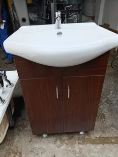 Bath, sink with fitted vanity complete with mixers /  taps like new and accessories