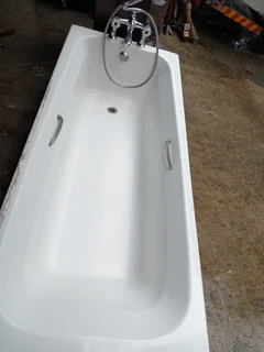 Bath, sink with fitted vanity complete with mixers /  taps like new and accessories