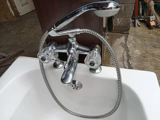 Bath, sink with fitted vanity complete with mixers /  taps like new and accessories