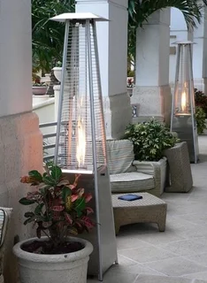 Pyramid style stainless steel patio heater.