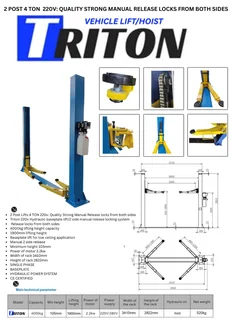 Triton Car Hoists 2 Post 4 Ton. 220v New.