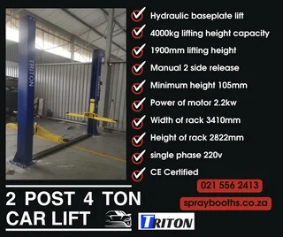 2 Post 4 Ton Triton Car Hoists 220v New.