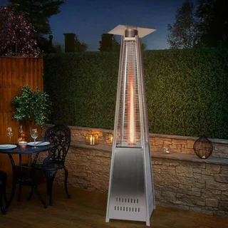 Patio Heater- Stainless Steel. Gas Flame Pyramid Patio Heater.