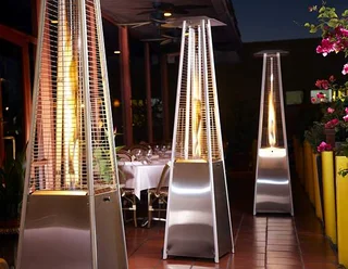 Patio Heater- Stainless Steel. Gas Flame Pyramid Patio Heater.