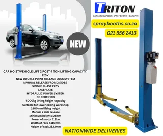 Car Hoist 2 Post 4 Ton. 220v/new.