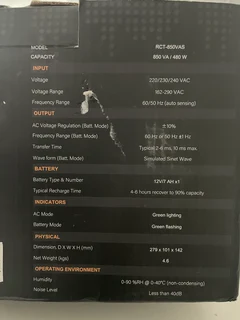 RCT 850VA Line Interactive UPS (480 W)