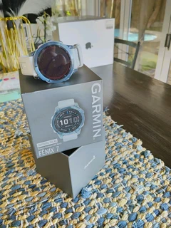 Garmin Fenix 7 – Sapphire Solar Edition Mineral Blue DLC Titanium with Whitestone Band