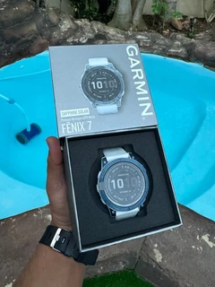 Garmin Fenix 7 – Sapphire Solar EditionMineral Blue DLC Titanium with Whitestone Band
