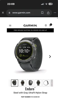 Sealed Garmin Enduro Solar Steel with Gray UltraFit Nylon Strap